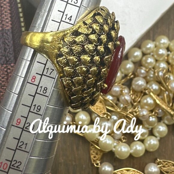 Statement maximalist gold jewel tone dome ring - Picture 3 of 3